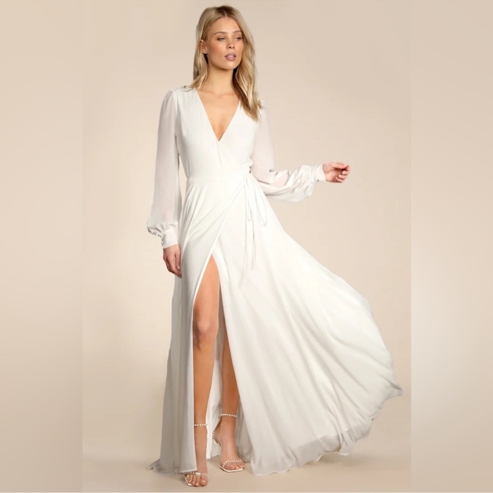 Lulus My Whole Heart NWT size Large White Long Sleeve Wrap Dress Wedding Bridal